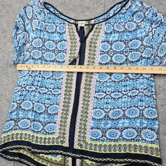 Bila Shirt Womens XXL Blue Boho Floral Tassel Peasant Rayon Coastal Light 70s - Picture 4 of 6